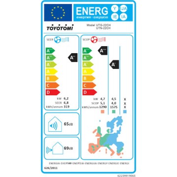 Toyotomi UTN-22CH/ UTG-22CH Umi Κλιματιστικό Inverter 22000 BTU A++/A++ με WiFi και Ιονιστή